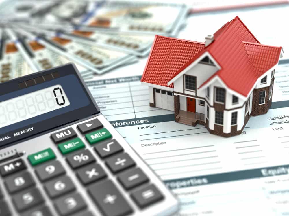 Mortgage calculator. House, noney and document - Sprint Funding