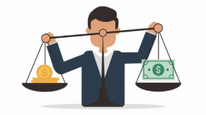 A visual representation of a person holding a balance scale. 
